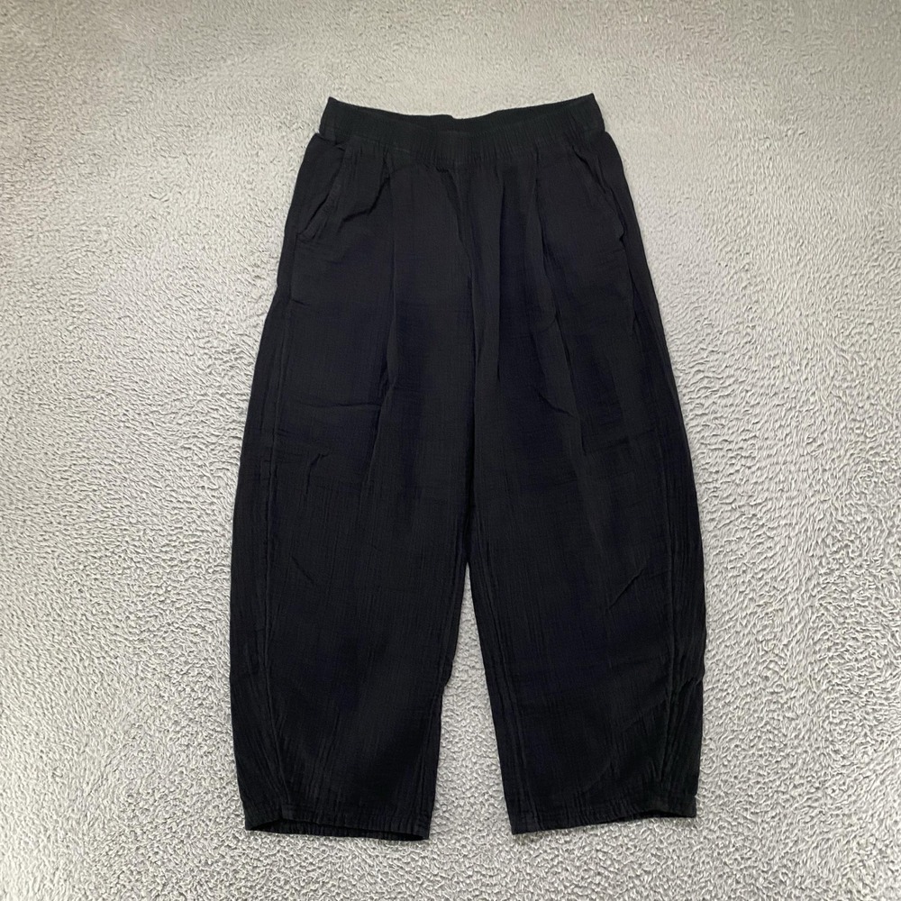 Gap Barrell Pants Womens Small Black Cotton Gauze Elastic Waist Pockets Neutral